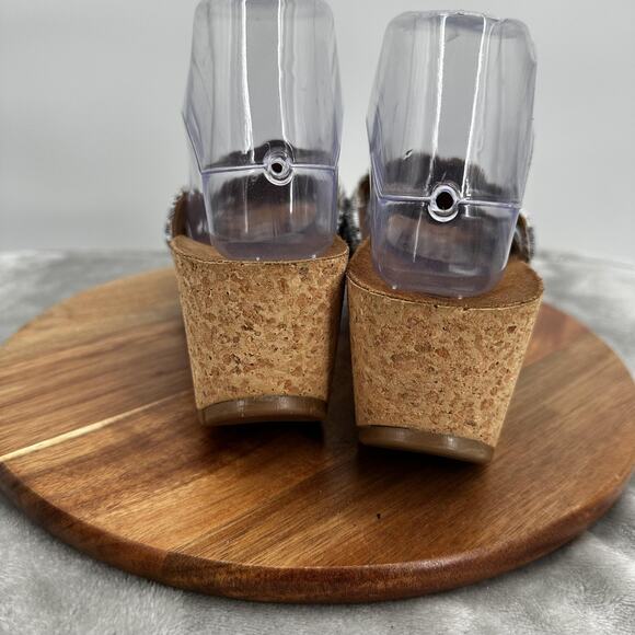 Mascha Shoes Womens Size 39 US 8.5‎ Silver Beaded Wedge Sandals Italy Platform - Picture 6 of 13